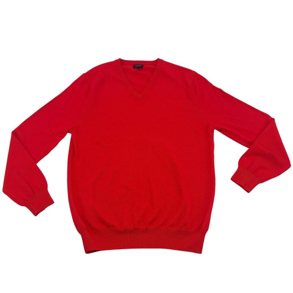 J Crew Merino Wool Sweater Mens M Red V Neck 100% Wool Pullover Classic